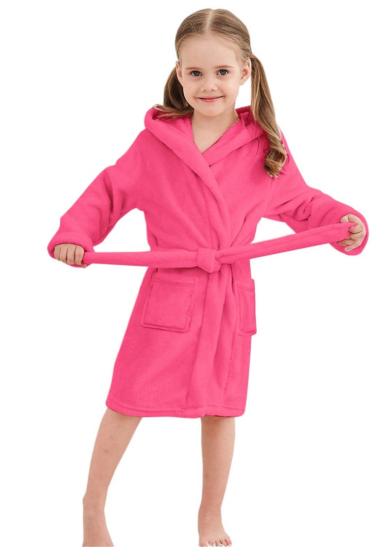 Umeyda Girls' Fleece Robe, Warm Plush Flannel Bathrobes Hooded Pajamas Sleepwear Soft Fuzzy Spa Bath Robe for Girls, Rose Red, US 4T, CN 110 - Image 3